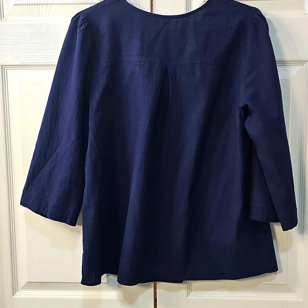 Aleumdr V neck Boho Embroidered Navy Ruffle Sleeve Ethnic Style XL - Picture 6 of 11